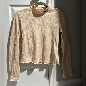 Cream Patterned Mock Neck Embroidered Top